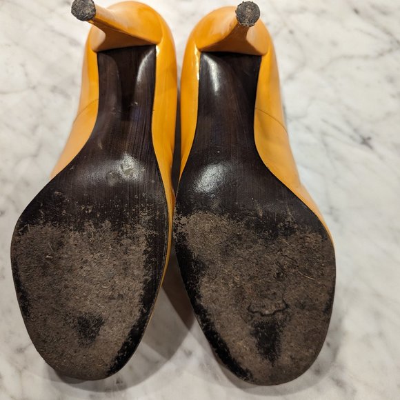 Stuart Weitzman stiletto high heels Size 9 Orange Wood bottom Patent leather - Picture 2 of 9